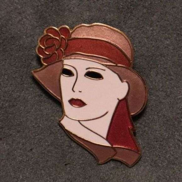 Samuel Huang Art Deco Woman Enamel Brooch Face Pin - Picture 1 of 3